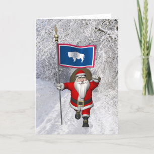 Cartes Pour Fêtes Annuelles Santa Claus With Ensign Of Wyoming