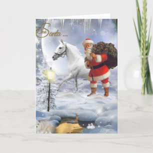 Cartes Pour Fêtes Annuelles Santa Claus with White Horse
