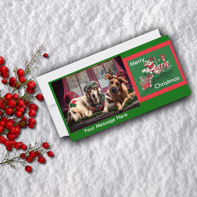 Cartes Pour Fêtes Annuelles Santa Clause Candy Train (Santa Claus Riding peppermint candy train on red and green flat Christmas photo greeting card.)