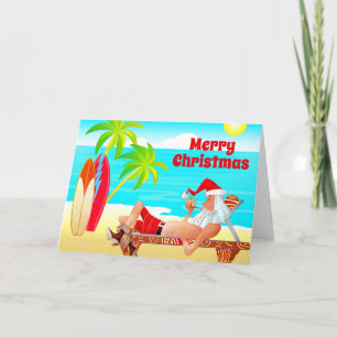 Cartes Pour Fêtes Annuelles Santa Clause et planches de surf Joyeux Christmas 