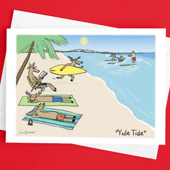 Cartes Pour Fêtes Annuelles Santa Clause et Reindeer Beach vacances Noël (Créateur téléchargé)