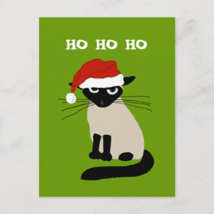 Cartes Pour Fêtes Annuelles Santa Clause Siamese - Funny Kitty Chat Noël
