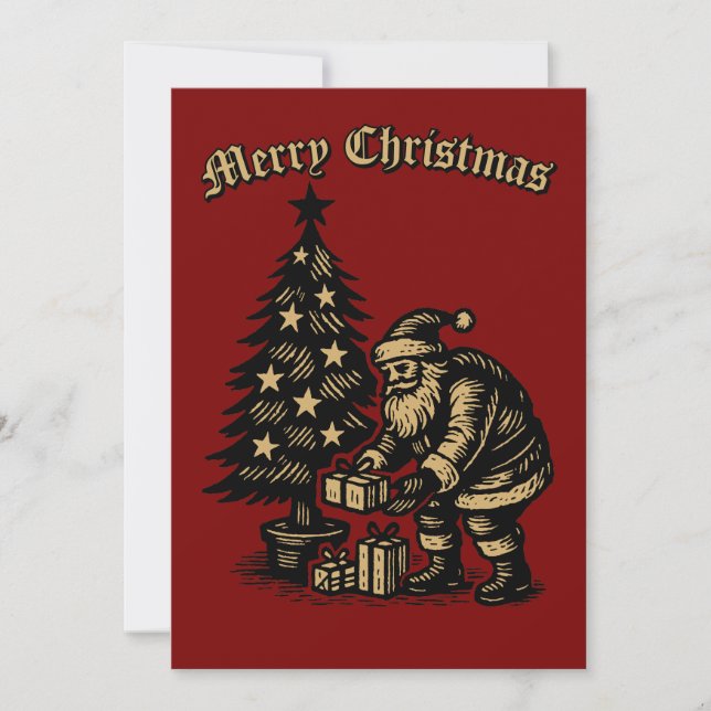 Cartes Pour Fêtes Annuelles Santa Clause Under Christmas Tree (Devant)