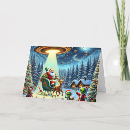 Cartes Pour Fêtes Annuelles Santa Claus's UFO Alien Helpers Christmas