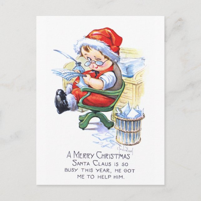 Cartes Pour Fêtes Annuelles Santa Elf dans la chaise (Devant)