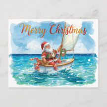 Santa en voile - Noël tropical à l'aquarelle