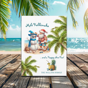 Cartes Pour Fêtes Annuelles Santa et bonhomme de neige Mele Kalikimaka Noël