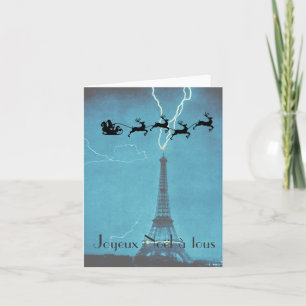 Cartes Pour Fêtes Annuelles Santa Flying Past the Eiffel Tower