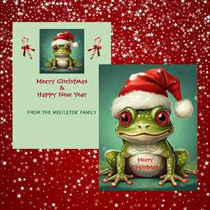Cartes Pour Fêtes Annuelles Santa Grenouille   Amphibien de Noël Vert Fantaisi