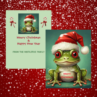 Cartes Pour Fêtes Annuelles Santa Grenouille | Amphibien de Noël Vert Fantaisi