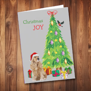 Cartes Pour Fêtes Annuelles Santa Hat Cocker Spaniel et Arbre de Noël