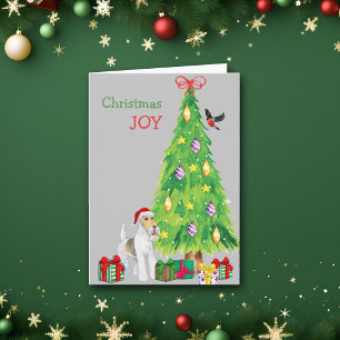 Cartes Pour Fêtes Annuelles Santa Hat Fox Terrier Chien et sapin de Noël