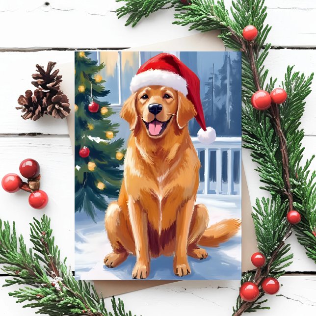 Cartes Pour Fêtes Annuelles Santa Hat Labrador | Joyeux tableau de chien de No (Créateur téléchargé)