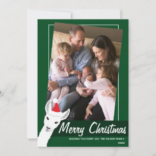 Cartes Pour Fêtes Annuelles Santa Hat Llama Vert Blanc Tilé Photo