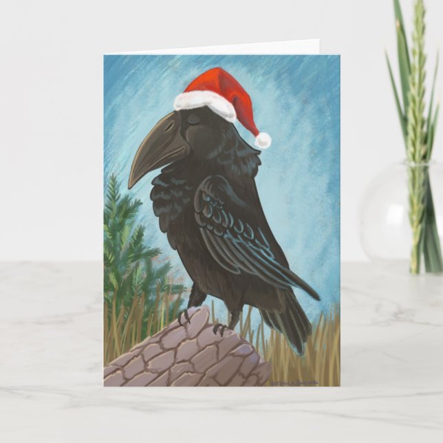 Cartes Pour Fêtes Annuelles Santa Hat Raven (Devant)