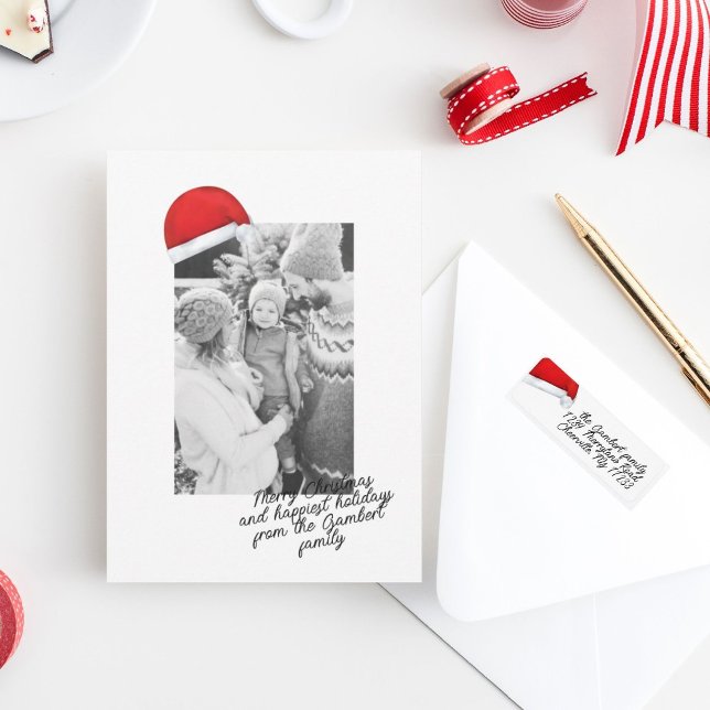 Cartes Pour Fêtes Annuelles Santa Hat Rouge Joyeux Noël Script Gai (Créateur téléchargé)