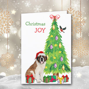 Cartes Pour Fêtes Annuelles Santa Hat Saint Bernard Chien et sapin de Noël