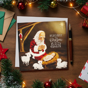 Cartes Pour Fêtes Annuelles Santa Jésus Raison de la Saison Belle