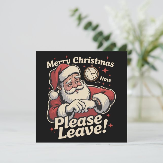 Cartes Pour Fêtes Annuelles Santa Joyeux Noël Maintenant S'il Vous Plaît Parte (Debout devant)