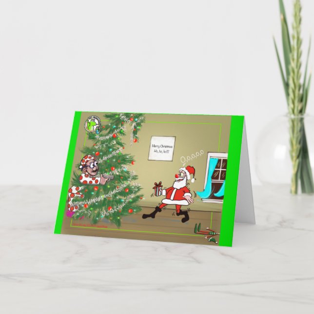 Cartes Pour Fêtes Annuelles Santa,Noël,humour,drôle,elfe,arbre,hohoho Holida (Devant)