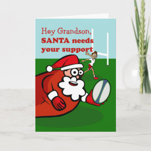 Cartes Pour Fêtes Annuelles Santa Plays Rugby for Christmas, Grandson, Custom