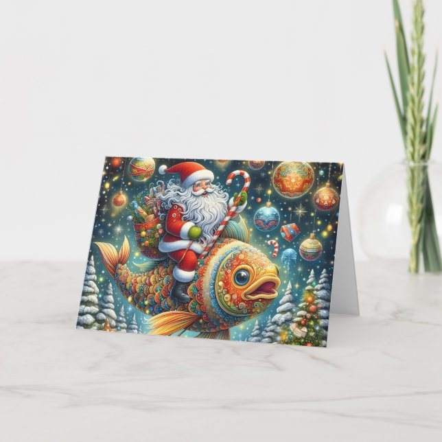 Cartes Pour Fêtes Annuelles Santa Riding Fish Christmas (Devant)
