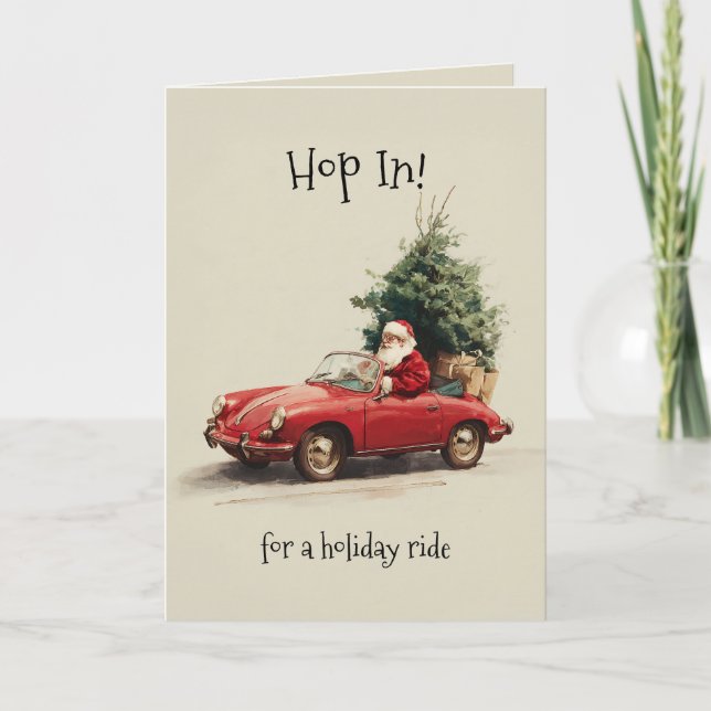 Cartes Pour Fêtes Annuelles Santa’s Joyride in Red Convertible (Devant)