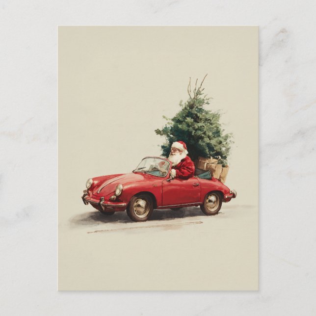 Cartes Pour Fêtes Annuelles Santa’s Joyride in Red Convertible (Devant)