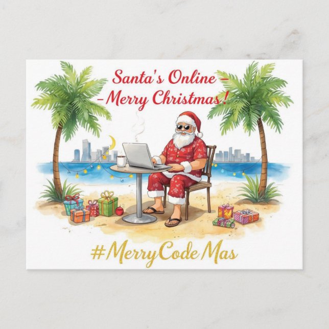 Cartes Pour Fêtes Annuelles Santa’s Online Programmer Merry Christmas! (Devant)
