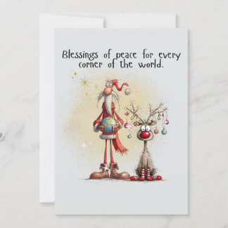 Cartes Pour Fêtes Annuelles Santa with rein deer Flat Holiday Card