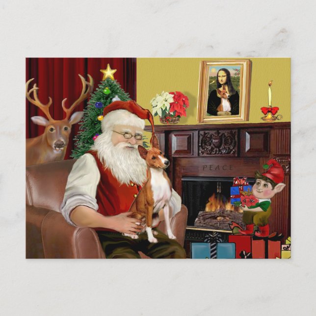 Cartes Pour Fêtes Annuelles Santas Basenji (Devant)