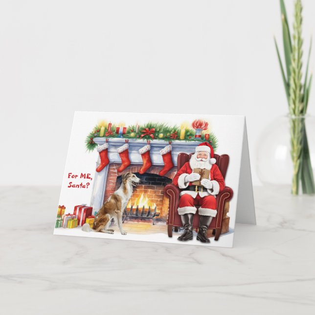 Cartes Pour Fêtes Annuelles Santa's Gift Borzoi Hound Dog Christmas (Devant)
