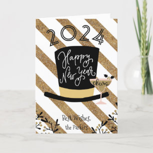 Cartes Pour Fêtes Annuelles Santé Festive Gold Stripe Bonne année