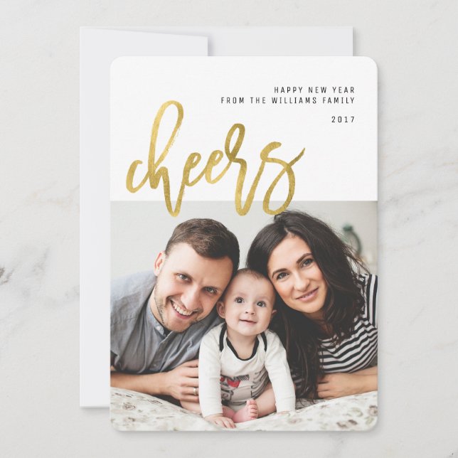 Cartes Pour Fêtes Annuelles Santé | Gold Calligraphy Photo New Years Card (Devant)