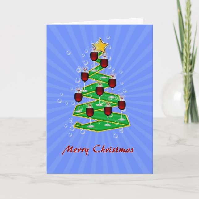 Cartes Pour Fêtes Annuelles Sapin de Noël avec du Vin (Devant)