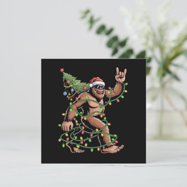 Cartes Pour Fêtes Annuelles Sapin de Noël Bigfoot Santa Lumières de Noël Sasqu (Debout devant)