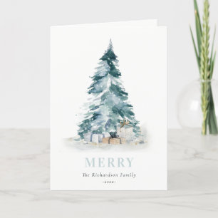 Cartes Pour Fêtes Annuelles Sapin de Noël Cadeaux Aquarelle Eau de Neige Aqua