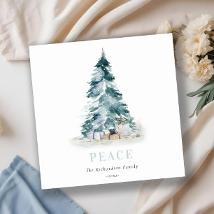 Cartes Pour Fêtes Annuelles Sapin de Noël Cadeaux Aquarelle Neige Pin Paix