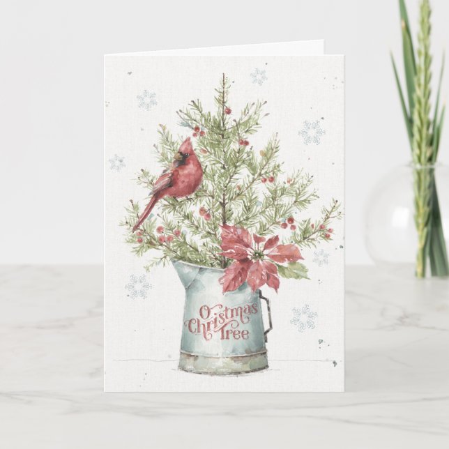 Cartes Pour Fêtes Annuelles Sapin de Noël de Ferme avec Cardinal (Devant)