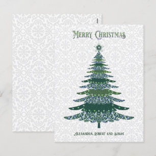 Cartes Pour Fêtes Annuelles Sapin de Noël élégant vert blanc personnalisé