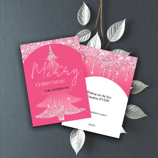 Cartes Pour Fêtes Annuelles Sapin de Noël en paillettes roses