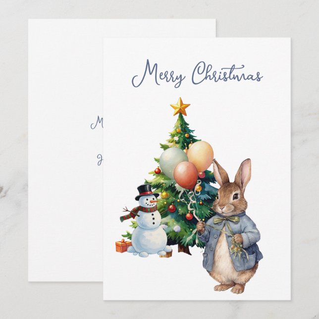 Cartes Pour Fêtes Annuelles Sapin de Noël lapin (Devant / Derrière)