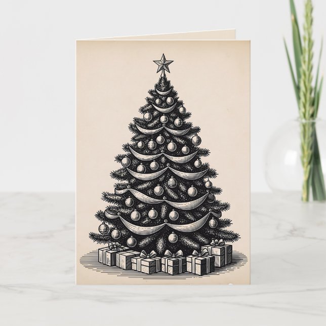 Cartes Pour Fêtes Annuelles Sapin de Noël Rustique Simple Moderne Branché (Devant)