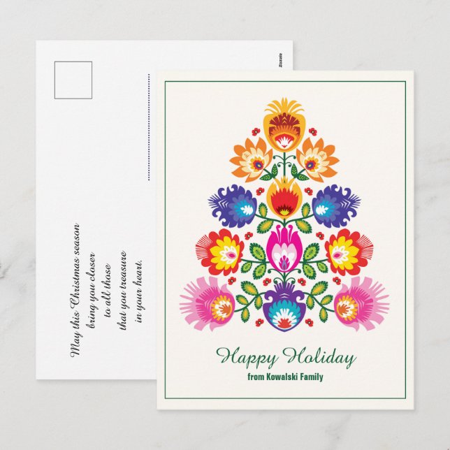 Cartes Pour Fêtes Annuelles 🎄 sapin de Noël - style folklorique (Devant / Derrière)