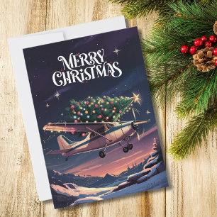 Cartes Pour Fêtes Annuelles Sapin de Noël sur photo d'avion Cessna drôle