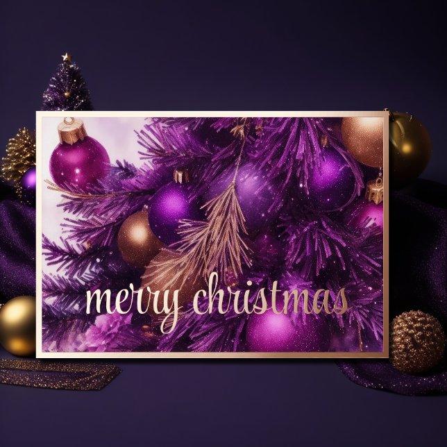 Cartes Pour Fêtes Annuelles Sapin de Noël violet avec ornements (Créateur téléchargé)