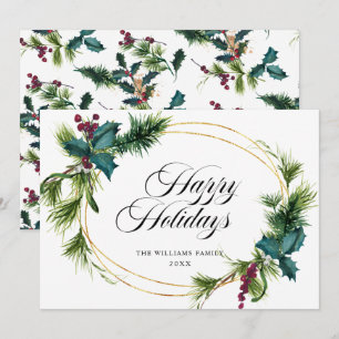 Cartes Pour Fêtes Annuelles Sapin élégant Fougère Houx Baie Noël Message