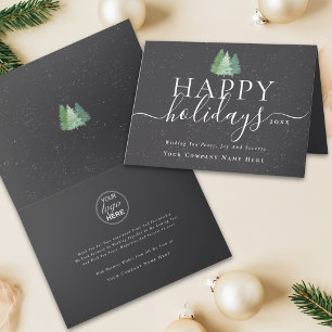 Cartes Pour Fêtes Annuelles Sapins de Noël Neigeux Entreprise Moderne avec Log