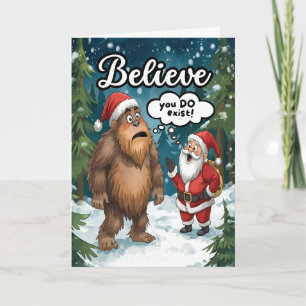 Cartes Pour Fêtes Annuelles Sasquatch rencontre le Père Noël, croyez à Noël