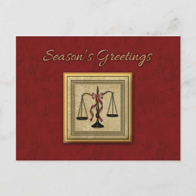 Cartes Pour Fêtes Annuelles Scales de justice, procureur, voeux de vacances (Devant)